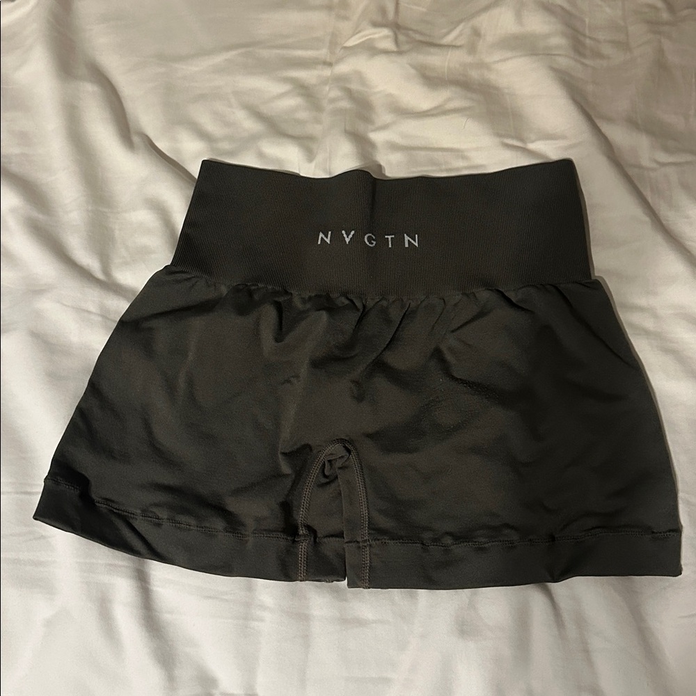 MVGTN olive green micro workout shorts